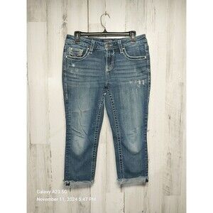 Vigoss Jeans Womens 8 L21 Blue Capri Heritage Fit Medium Wash Denim Pockets Logo